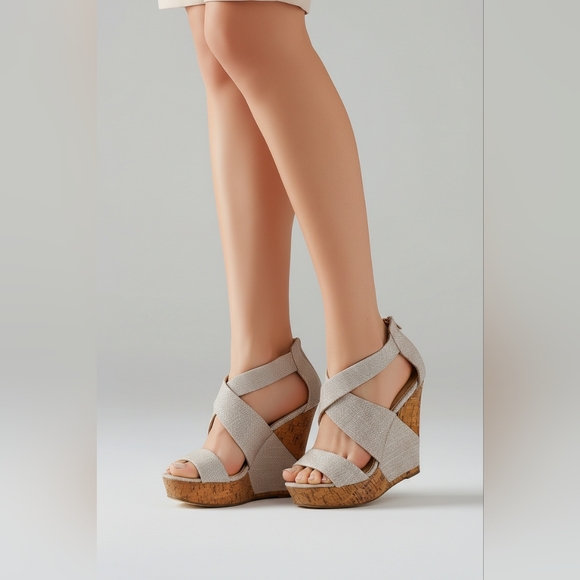 BCBGeneration Shoes - BCBGeneration Rando Corkwood Platform Wedges SIZE 8.5 EUC